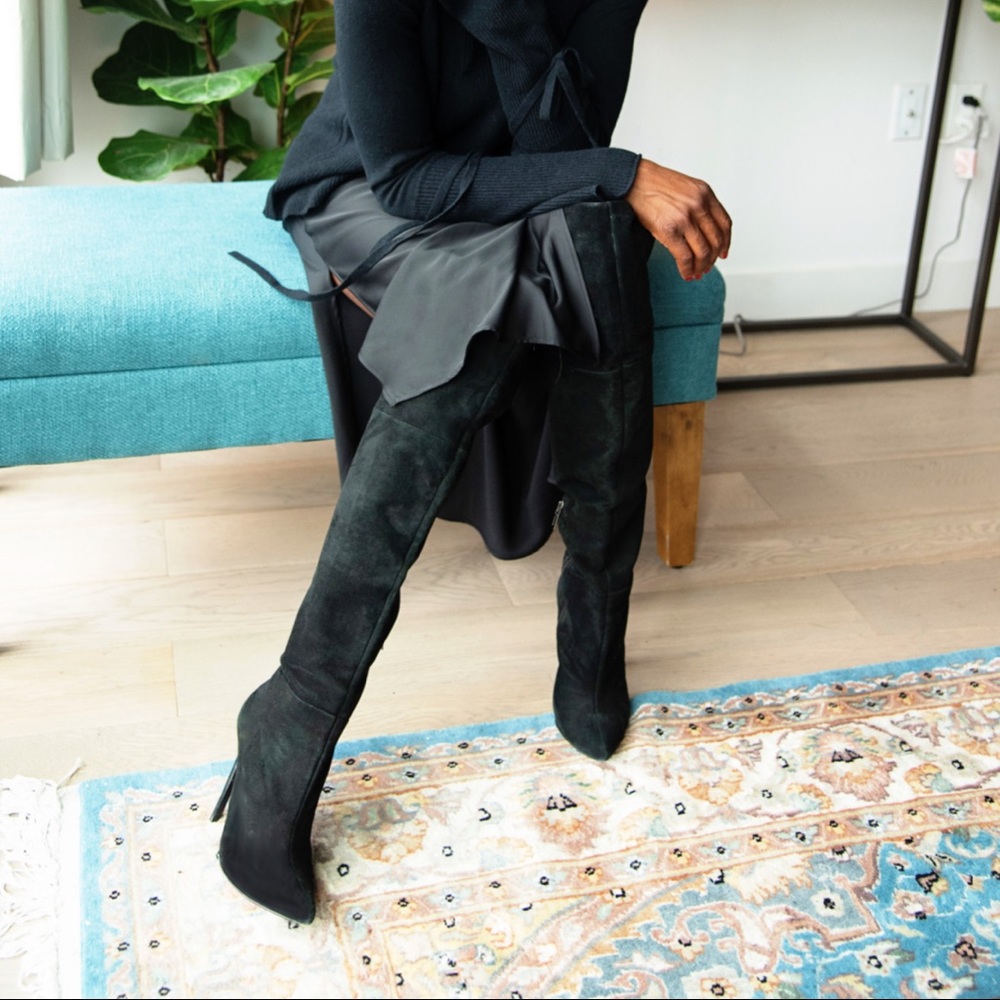 Schutz Black Over the Knee Suede Pointed Toe Stiletto Boots - Size 9